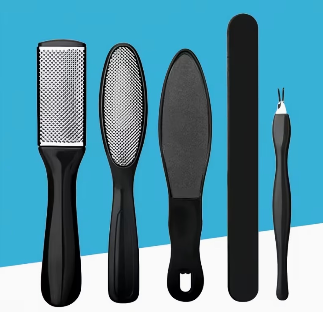 5-piece pedicure tool set with rasp, file and cuticle tool