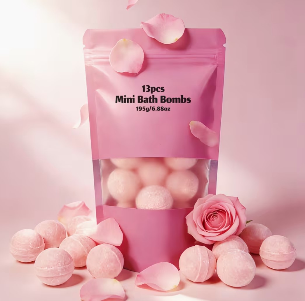 Mini bath bombs set of 13 pieces with rose scent